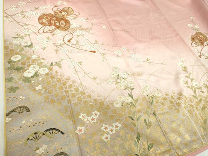 平和屋着物●訪問着　駒刺繍　鼓花文　暈し染め　金彩　正絹　逸品　DABD1434ps