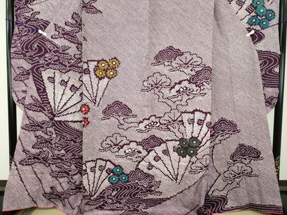 平和屋着物●豪華振袖　総絞り　檜扇飛鶴花文　金彩　正絹　逸品　DABD1435ps
