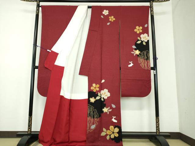 平和屋着物●豪華振袖　駒刺繍　雪桜　跳兎　金彩　正絹　逸品　DABD1438ps