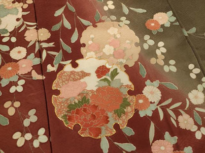 平和屋着物●訪問着　駒刺繍　雪輪花文　暈し染め　金彩　正絹　逸品　未使用　DABD1442ps