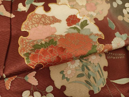 平和屋着物●訪問着　駒刺繍　雪輪花文　暈し染め　金彩　正絹　逸品　未使用　DABD1442ps