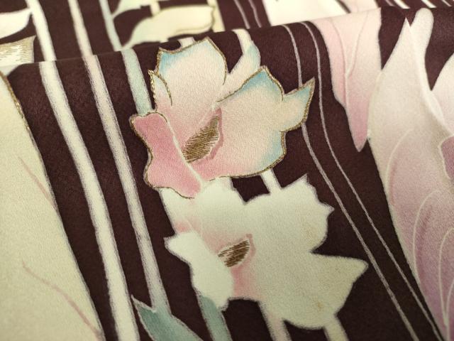 平和屋着物●訪問着　作家物　刺繍　草花文　金糸　正絹　逸品　DABD1443ps