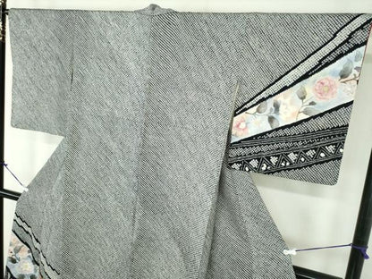 平和屋着物●中国三大刺繍　相良刺繍　訪問着　絞り　草花文　黒地　正絹　逸品　DABD1446ps