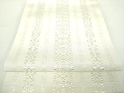 平和屋着物●本場筑前博多織 八寸名古屋帯 一重帯 献上 生成色 正絹 逸品 未使用 DABD1450ps