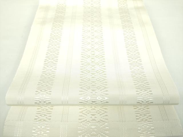 平和屋着物●本場筑前博多織 八寸名古屋帯 一重帯 献上 生成色 正絹 逸品 未使用 DABD1450ps
