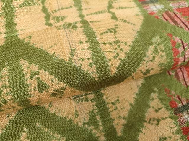平和屋着物●九寸名古屋帯　紬地　絞り　矢羽根間道　正絹　逸品　未使用　DABD1452ps