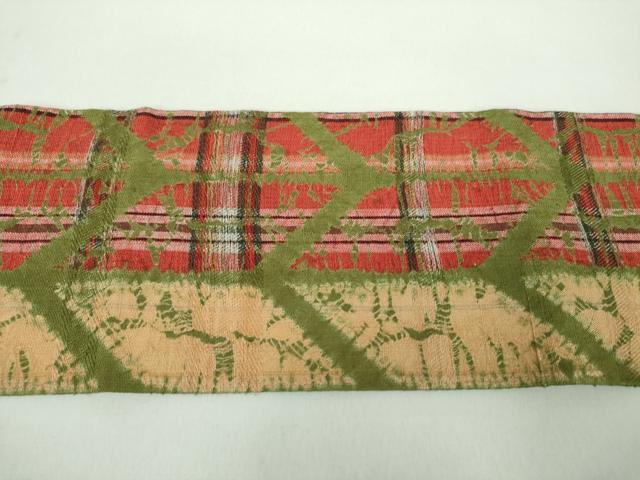 平和屋着物●九寸名古屋帯　紬地　絞り　矢羽根間道　正絹　逸品　未使用　DABD1452ps