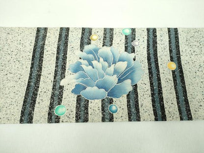 平和屋着物●九寸名古屋帯　作家物　花間道　たたき染め　銀彩　正絹　逸品　DABD1453ps
