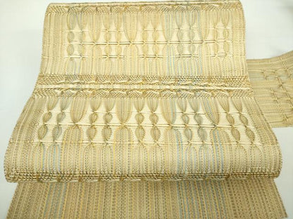 平和屋着物●八寸名古屋帯　もじり織　変わり間道　金糸　正絹　逸品　未使用　DABD1464ps