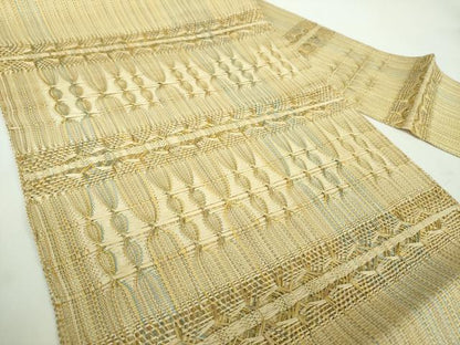 平和屋着物●八寸名古屋帯　もじり織　変わり間道　金糸　正絹　逸品　未使用　DABD1464ps