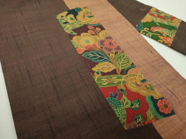 平和屋着物●中国三大刺繍　相良刺繍　九寸名古屋帯　紬地　切嵌　草花文　正絹　逸品　DABD1465ps