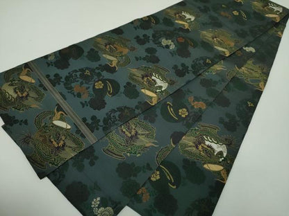 平和屋着物●アンティーク　大正ロマン　丸帯　龍　器物文様　花丸文　金糸　正絹　逸品　DABD1470ps