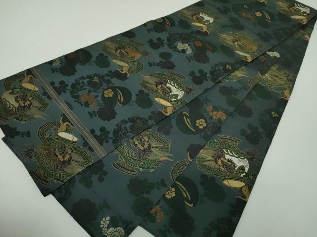 平和屋着物●アンティーク　大正ロマン　丸帯　龍　器物文様　花丸文　金糸　正絹　逸品　DABD1470ps