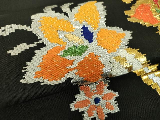 平和屋着物●最高級　龍村平蔵製　六通柄　本袋帯　モール一房文　黒地　金銀糸　正絹　逸品　DABD1472ps