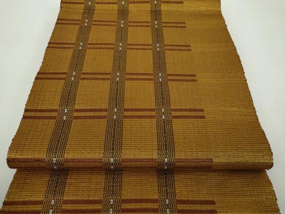 平和屋着物●本場黄八丈　八寸名古屋帯　一重帯　格子間道　正絹　逸品　DABD1474ps