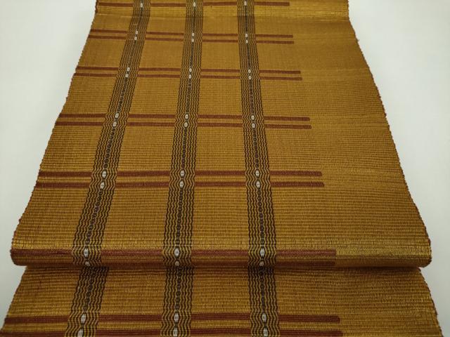 平和屋着物●本場黄八丈　八寸名古屋帯　一重帯　格子間道　正絹　逸品　DABD1474ps