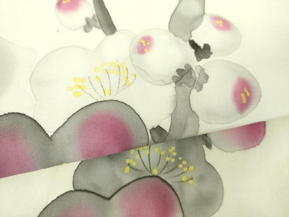 平和屋着物●塩瀬　九寸名古屋帯　手描き　槍梅　正絹　逸品　DABD1475ps