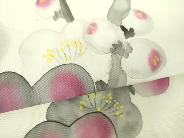 平和屋着物●塩瀬　九寸名古屋帯　手描き　槍梅　正絹　逸品　DABD1475ps