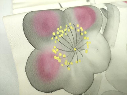 平和屋着物●塩瀬　九寸名古屋帯　手描き　槍梅　正絹　逸品　DABD1475ps