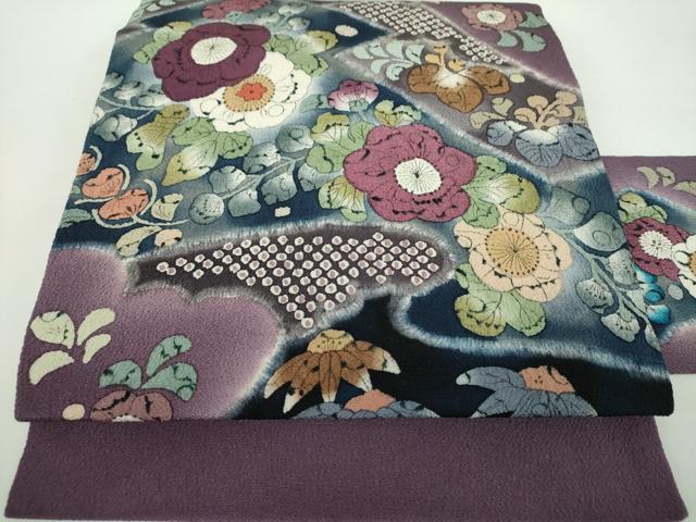 平和屋着物●九寸名古屋帯　作家物　絞り　辻が花　鬼しぼ縮緬　正絹　逸品　DABD1476ps
