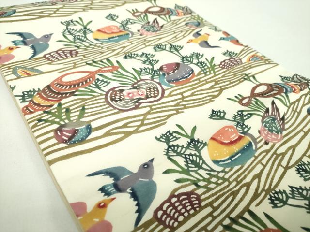 平和屋着物●本場琉球紅型　塩瀬　九寸開き名古屋帯　飛鳥文　貝殻　正絹　逸品　DABD1479ps