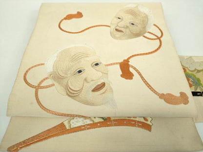 平和屋着物●アンティーク 大正ロマン 爪掻き本綴れ 中国三大刺繍 相良刺繍 八寸名古屋帯 総手刺繍 翁 金銀糸 正絹 逸品 DABD1483ps