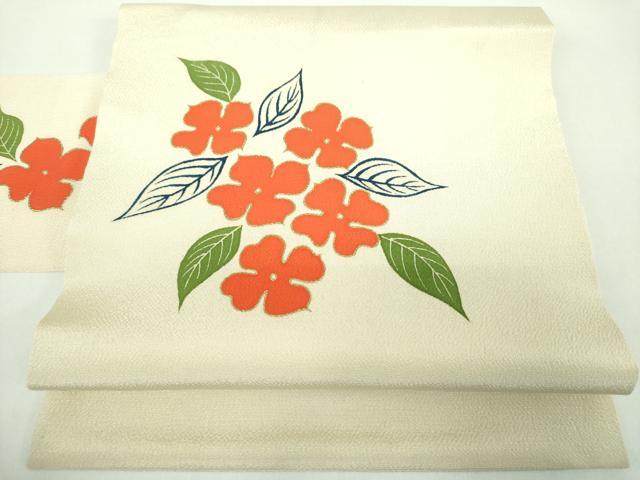平和屋着物●銀座　志ま亀　九寸名古屋帯　草花文　鬼しぼ縮緬　金彩　たとう紙付き　正絹　逸品　DABD1485ps