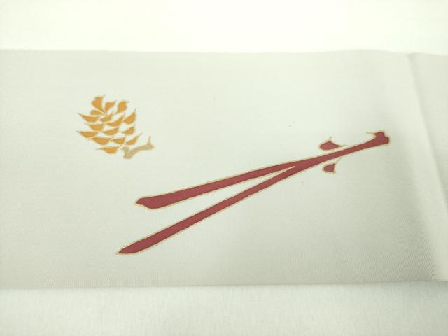 平和屋着物●銀座　志ま亀　塩瀬　九寸名古屋帯　若松葉　金彩　正絹　逸品　DABD1487ps