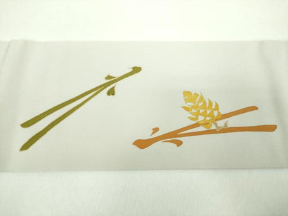 平和屋着物●銀座　志ま亀　塩瀬　九寸名古屋帯　若松葉　金彩　正絹　逸品　DABD1487ps