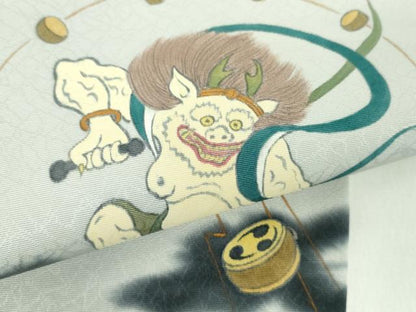 平和屋着物●九寸名古屋帯　作家物　手描き　風神　金彩　正絹　逸品　未使用　DABD1492ps