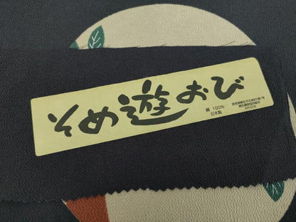平和屋着物●九寸名古屋帯　そめ遊おび　梟　鬼しぼ縮緬　証紙付き　正絹　逸品　未使用　DABD1495ps