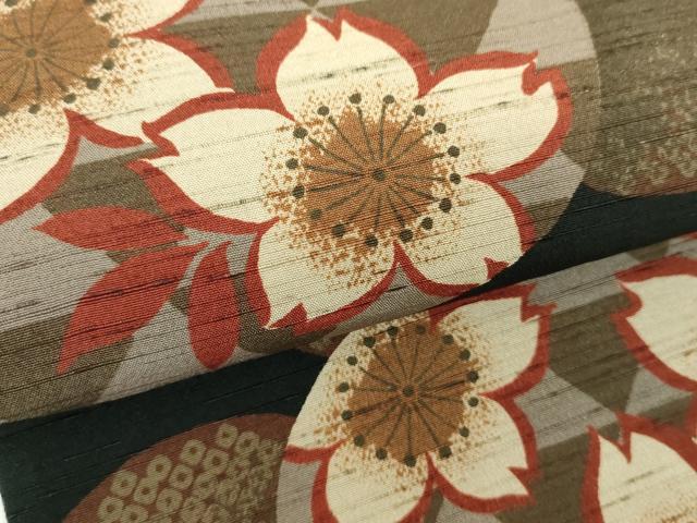平和屋着物●撫松庵　両面　半幅帯　舞桜　黒地　逸品　未使用　DABD1497ps