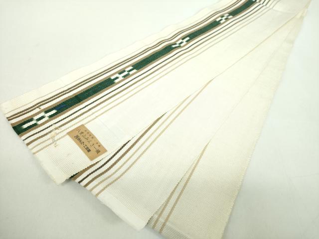 平和屋着物●沖縄県伝統工芸品　八重山ミンサー　手織り　半幅帯　間道　証紙付き　綿　逸品　DABD1498ps