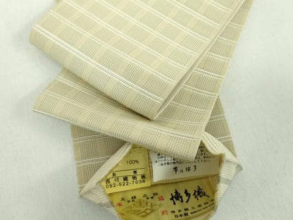 平和屋着物●男性　本場筑前博多織　角帯　格子　西村織物謹製　博多金ラベル　証紙付き　正絹　逸品　DABD1502ps