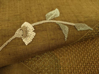 平和屋着物●中国三大刺繍　スワトウ相良刺繍　汕頭相良刺繍　総刺繍　つけ帯　紬地　枝花文　正絹　逸品　未使用　DABD1514ps