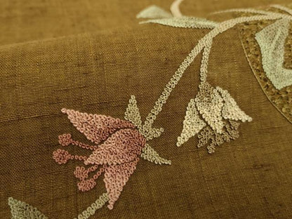 平和屋着物●中国三大刺繍　スワトウ相良刺繍　汕頭相良刺繍　総刺繍　つけ帯　紬地　枝花文　正絹　逸品　未使用　DABD1514ps