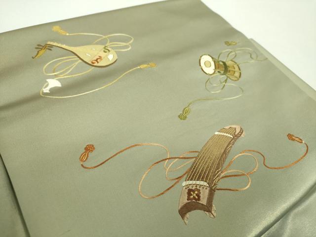 平和屋着物●西陣　川島織物　つけ帯　総刺繍　楽器文　金糸　正絹　逸品　未使用　DABD1515ps