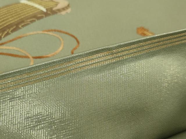 平和屋着物●西陣　川島織物　つけ帯　総刺繍　楽器文　金糸　正絹　逸品　未使用　DABD1515ps