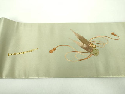 平和屋着物●西陣　川島織物　つけ帯　総刺繍　楽器文　金糸　正絹　逸品　未使用　DABD1515ps