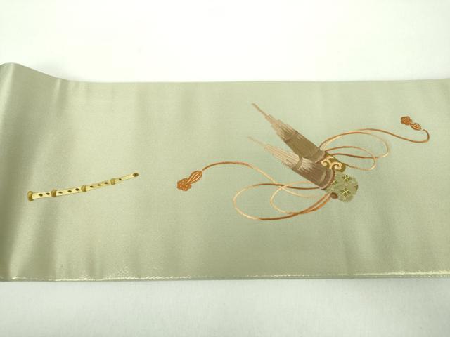 平和屋着物●西陣　川島織物　つけ帯　総刺繍　楽器文　金糸　正絹　逸品　未使用　DABD1515ps