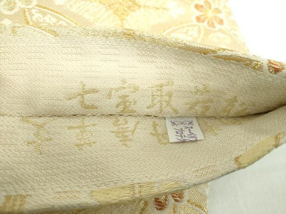 平和屋着物●丸帯　唐織　七宝取若松文　立涌牡丹唐草文　金糸　正絹　逸品　DABD1521ps