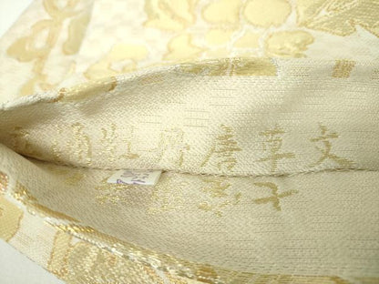 平和屋着物●丸帯　唐織　七宝取若松文　立涌牡丹唐草文　金糸　正絹　逸品　DABD1521ps