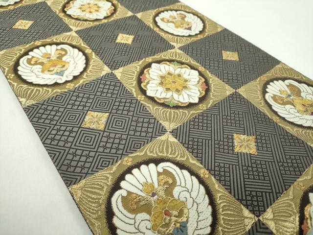 平和屋着物●六通柄袋帯　唐織　黄金繭　市松花文　金糸　正絹　逸品　DABD1524ps