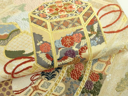 平和屋着物●六通柄袋帯　唐織　格天御所車　金銀糸　正絹　逸品　未使用　DABD1527ps