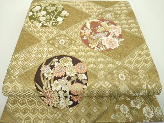 平和屋着物●六通柄袋帯　唐織　舞蝶花丸文　金糸　鈴乃屋扱い　正絹　逸品　DABD1528ps