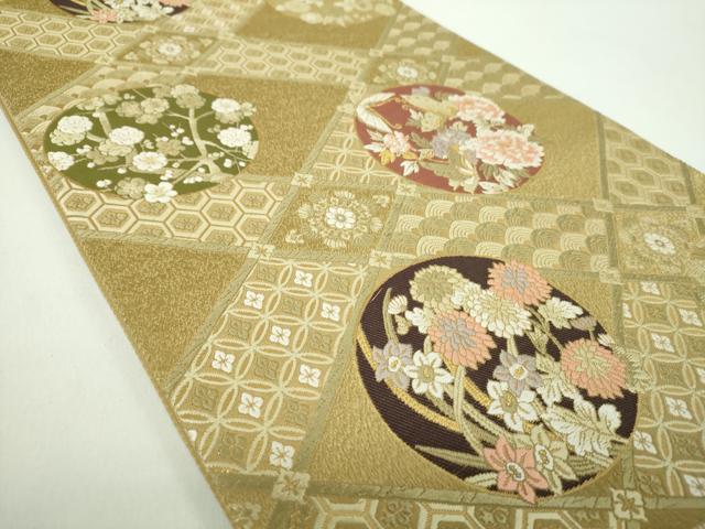 平和屋着物●六通柄袋帯　唐織　舞蝶花丸文　金糸　鈴乃屋扱い　正絹　逸品　DABD1528ps