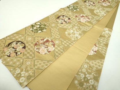 平和屋着物●六通柄袋帯　唐織　舞蝶花丸文　金糸　鈴乃屋扱い　正絹　逸品　DABD1528ps