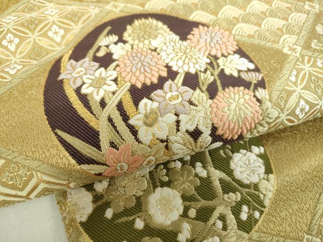 平和屋着物●六通柄袋帯　唐織　舞蝶花丸文　金糸　鈴乃屋扱い　正絹　逸品　DABD1528ps