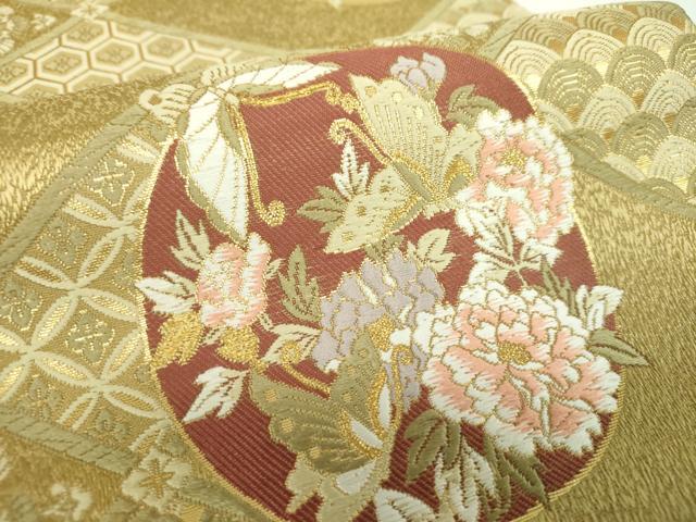 平和屋着物●六通柄袋帯　唐織　舞蝶花丸文　金糸　鈴乃屋扱い　正絹　逸品　DABD1528ps