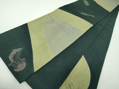平和屋着物●袋帯　紬地　刺し子　総刺繍　楽器文　正絹　逸品　DABD1529ps